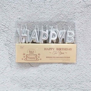 Набор свечей для торта "Happy Birthday" (серебряные, 7 см)  