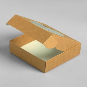 П34/КФ Подарочная коробка сборная с окном, 11,5 х 11,5 х 3 см, крафт   