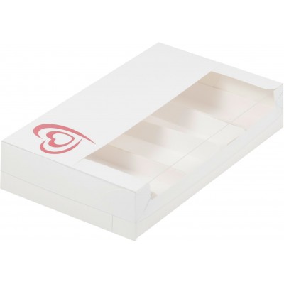 П91 Коробка для эклеров и эскимо с пластиковой крышкой с тиснением сердце 250*150*50мм (белая)