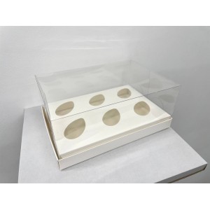 П92 Коробка под 6 шоколадных яиц с пластиковой крышкой , 235*160*100 мм (белая)