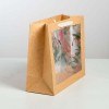 Пакет крафтовый с pvc окном «Цветы», 31 х 26 х 11 см