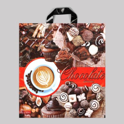 Пакет "Кофе и шоколад", полиэтиленовый с петлевой ручкой, 38x40 см, 40 мкм