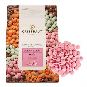 Шоколад розовый "Callebaut" со вкусом клубники, каллеты, (100г)