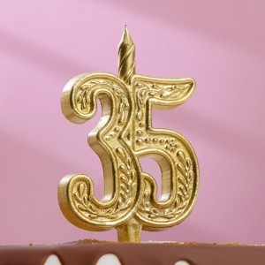 Свеча для торта цифра "Юбилейная" 35, золотая, 12 см 