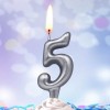 Свеча для торта "Серебряная" цифра 5
