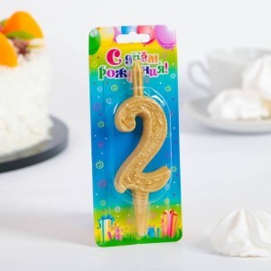 Свеча для торта "Золотой узор", цифра "2" 
