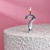 Свеча в торт "Грань", знак вопроса, серебряный металлик