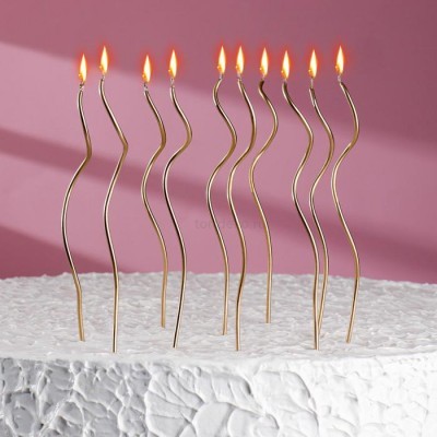 Свечи для торта "С Днём Рождения", 10 шт, коктейльные, золотистые