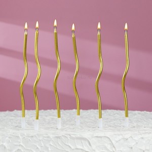 Свечи для торта витые "Серпантин" 6  шт, коктейльные, золотые 