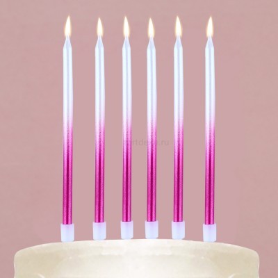 Свечи в торт "Make a wish", 7,5 х 18 см Белый, Розовый  