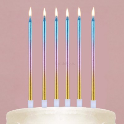 Свечи в торт "Make a wish", 7,5 х 18 см  Голубой, Жёлтый, Розовый 