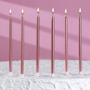 Свечи в торт "Металлик", 6 шт, высокие, 13 см, розовый блик   
