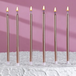 Свечи в торт "Металлик", 6 шт, высокие, 13 см, шампань   