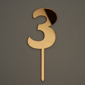 Топпер акриловый "Цифра 3", золото, 8 см