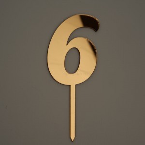Топпер акриловый "Цифра 6", золото, 8 см