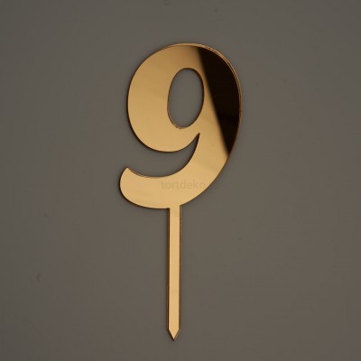 Топпер акриловый "Цифра 9", золото, 8 см
