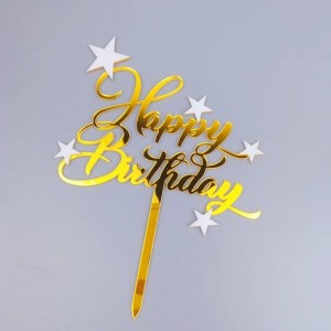 Топпер акриловый "Happy Birthday и звездочки", золотой