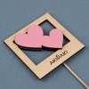 Топпер деревянный "Люблю" сердца в рамке, розовый, 9х9 см 