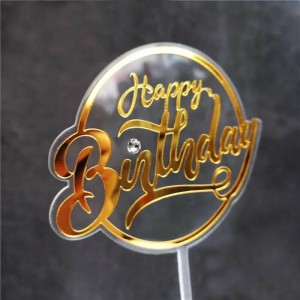 Топпер «Happy Birthday» с алмазом (прозрачный с золотой надписью)