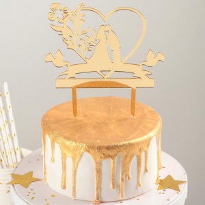 Топпер на торт "Любовь навсегда" с сердцем (золото) 13х18 см