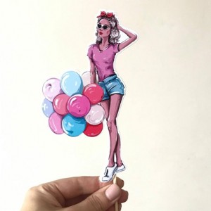 Топпер пластиковый "Девушка с шариками"