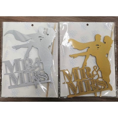 Топпер пластиковый "Mr & Mrs" (золото/серебро)