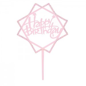 Топпер "Happy Birthday" два квадрата со стразами (розовый) 