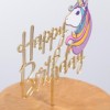 Топпер "Happy Birthday" единорог (золотая надпись) 15х13,5 см