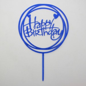 Топпер "Happy Birthday" круг с сердцем (синий)