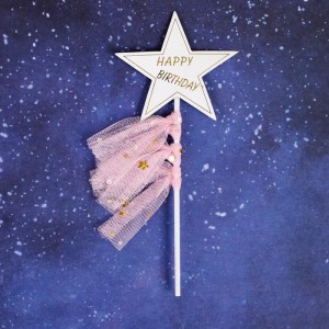 Топпер "Happy Birthday" звезда с лентами (розовый)
