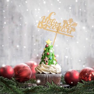 Топпер "С Новым Годом" с подвесом, подаркок и снежинка (золото) 12×5см