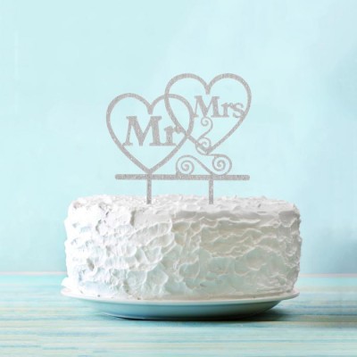 Топпер в торт "Mr & Mrs" (серебро)