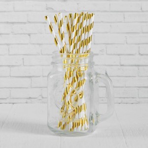 Трубочка для коктейля "Полоска" набор 12 штук, цвет золотой