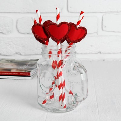 Трубочки для коктейля "Спиралька" с сердцем, цвет красный (набор 6 шт.)